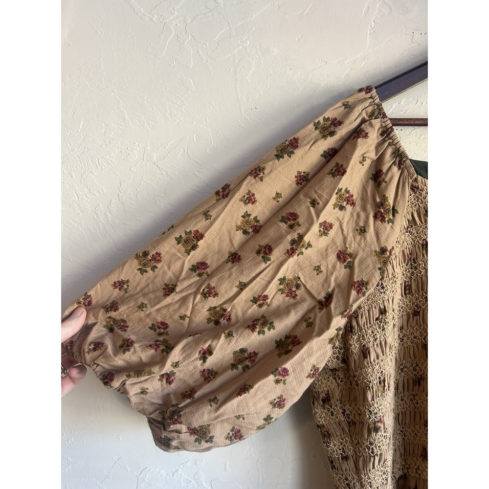 Ivy City Co Roselyn Dress 2X NWT Tan Floral Midi Tiered Cottagecore Prairie Puff - Picture 3 of 9